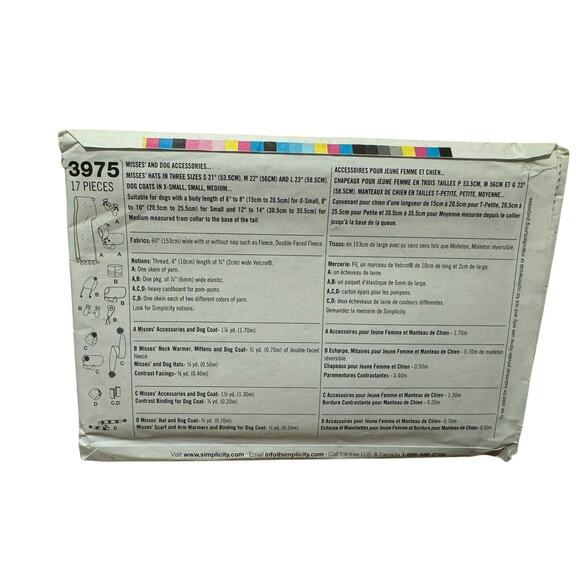 Simplicity 3975 Dog Coats and Misses Accessories Scarf Hat Sewing Pattern uncut - Picture 2 of 4